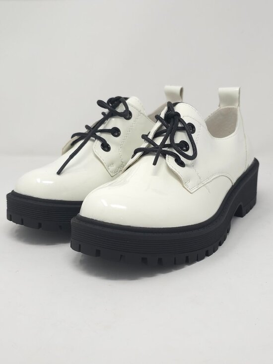 Forever Link Shoes - Chunky Platform Oxford Shoes Patent White Pat Trendy Lug Sole Lace Up